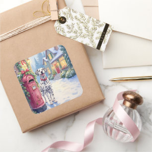 Dalmatian Festive Mailbox Christmas Art Square Sticker