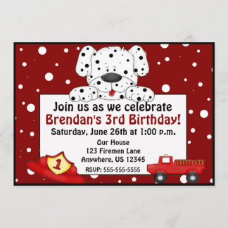 Dalmatian Fireman Birthday Invitation