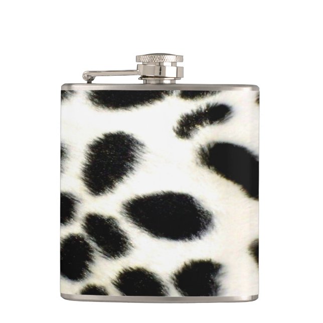 Dalmatian Fur Customize Texture Black and White Hip Flask (Front)