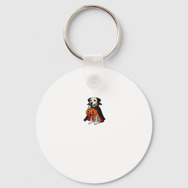 Dalmatian Halloween Vampire Dog with Pumpkin Baske Keychain (Front)