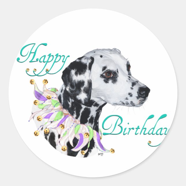 Dalmatian Happy Birthday Classic Round Sticker (Front)