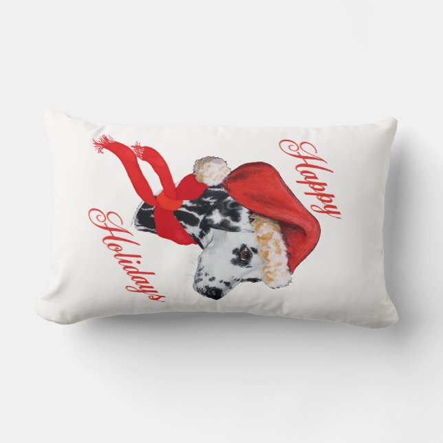 Dalmatian Happy Holidays Lumbar Pillow (Front)