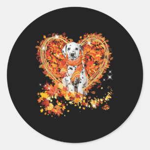 Dalmatian Hello Autumn Dog Leaves Heart Fall Thank Classic Round Sticker