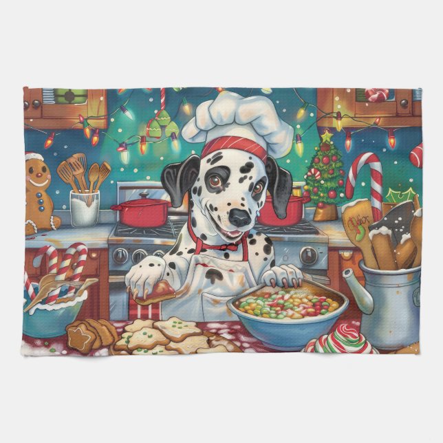Dalmatian Holiday Baking: Festive Christmas Kitchen Towel (Horizontal)
