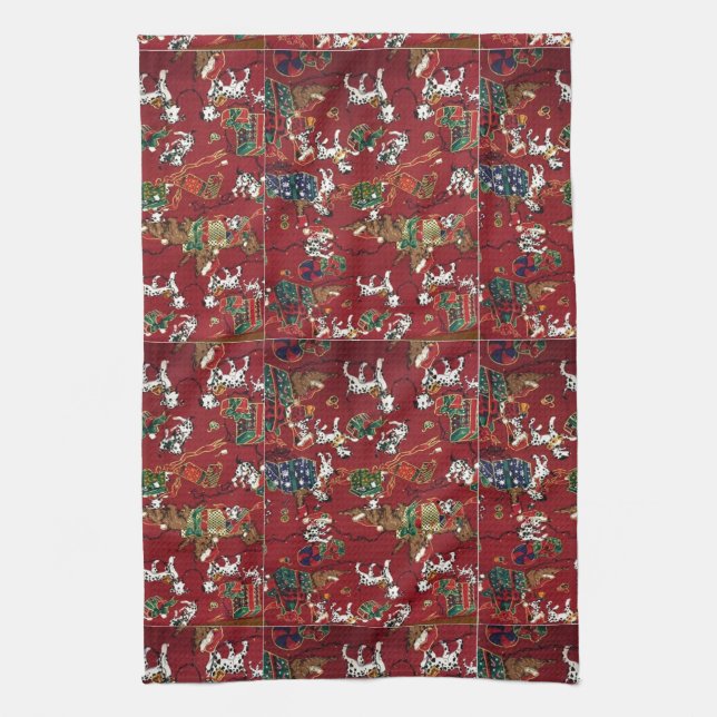 Dalmatian Holiday Print Kitchen Towel (Vertical)