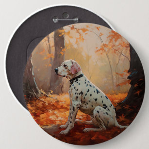 Dalmatian  in Autumn Leaves Fall Inspire  6 Inch Round Button