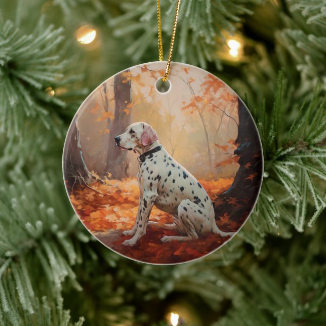 Dalmatian  in Autumn Leaves Fall Inspire  Ceramic Ornament (Tree)