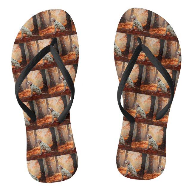 Dalmatian  in Autumn Leaves Fall Inspire  Flip Flops (Footbed)