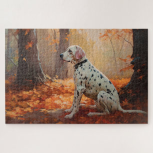 Dalmatian in Autumn Leaves Fall Inspire Jigsaw Puzzle