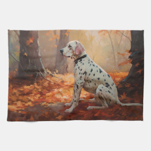 Dalmatian  in Autumn Leaves Fall Inspire  Kitchen Towel