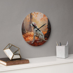 Dalmatian  in Autumn Leaves Fall Inspire  Large Clock