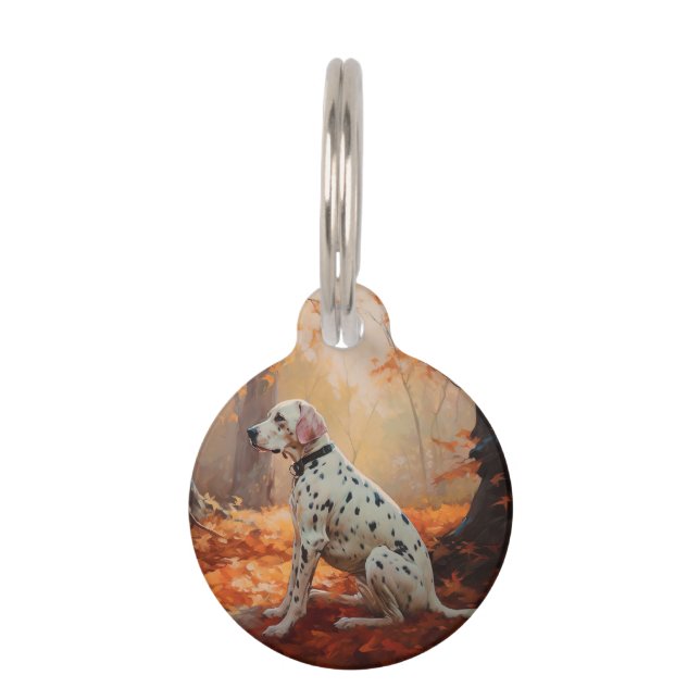 Dalmatian  in Autumn Leaves Fall Inspire  Pet Tag (Front)