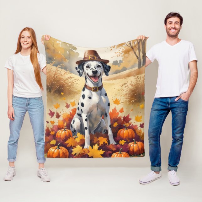 Dalmatian In Autumn Leaves Thanksgiving Art Fleece Blanket (In Situ)