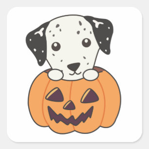 Dalmatian In Pumpkin Sweet Dogs Happy Halloween Square Sticker