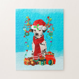 Dalmatian in snow with Christmas gifts Jigsaw Puzzle