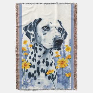 Dalmatian in the flower garden art throw blanket