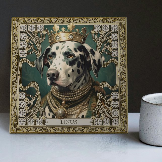 Dalmatian Jewel-Embellished Art Deco Personalized Tile (Creator Uploaded)