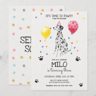 Dalmatian Lets Pawty Dog Birthday Invitation Pink