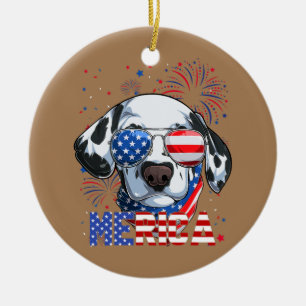 Dalmatian Lover Merica Sunglasses 4th of July Ceramic Ornament