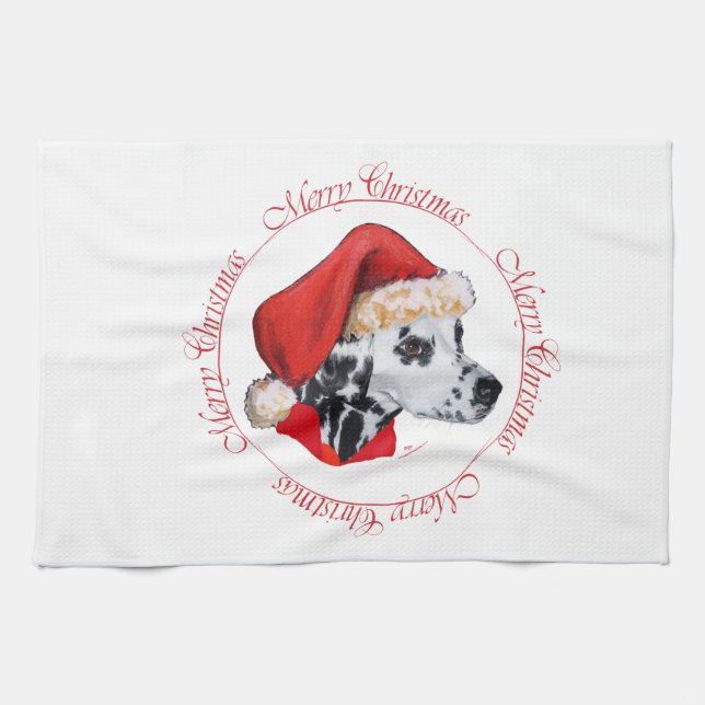 Dalmatian Merry Christmas Kitchen Towel (Horizontal)