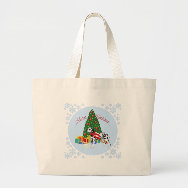 Dalmatian Merry Christmas Large Tote Bag (Front)