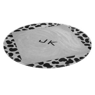 Dalmatian Monogrtam Black and White Prints Cutting Board