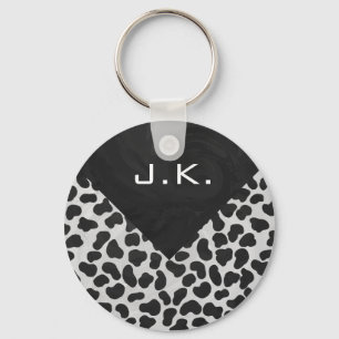 Dalmatian Monogrtam Black and White Prints Keychain