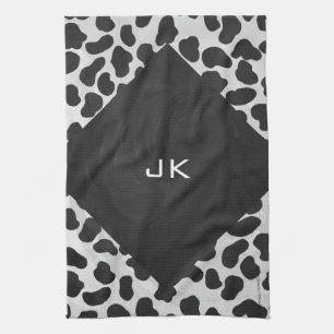 Dalmatian Monogrtam Black and White Prints Kitchen Towel