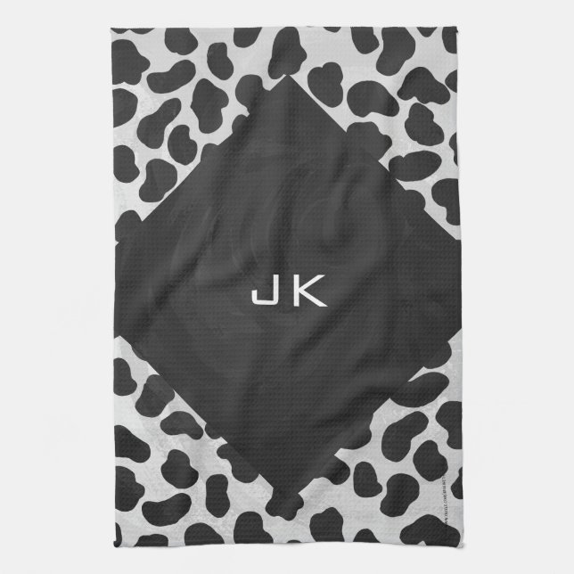 Dalmatian Monogrtam Black and White Prints Kitchen Towel (Vertical)