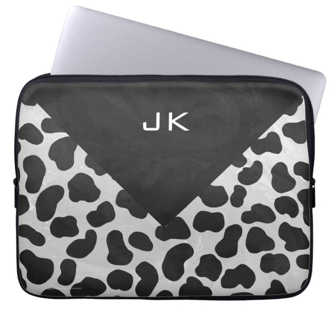 Dalmatian Monogrtam Black and White Prints Laptop Sleeve (Front)
