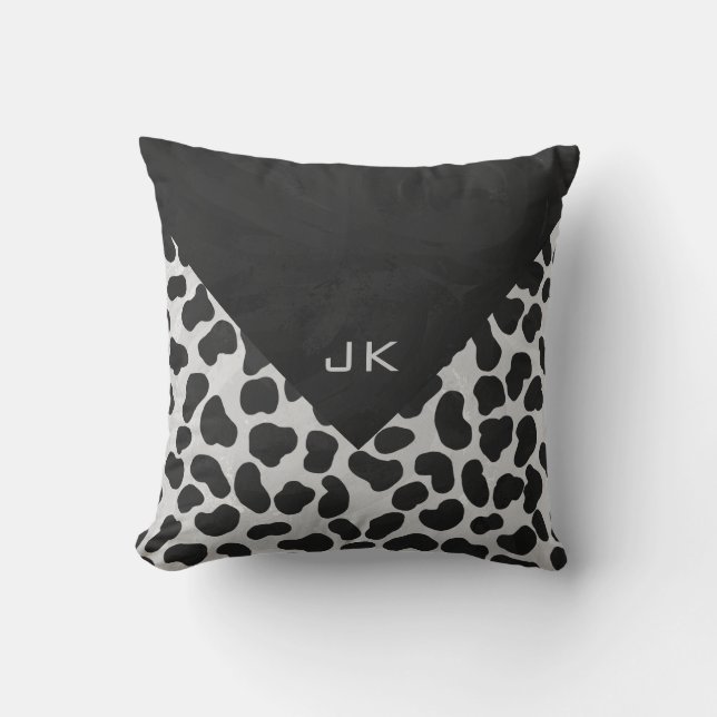 Dalmatian Monogrtam Black and White Prints Throw Pillow (Front)