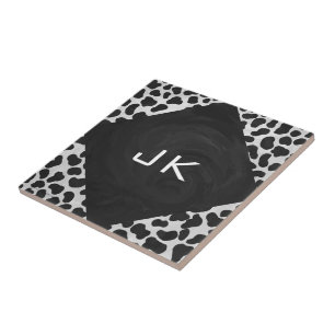 Dalmatian Monogrtam Black and White Prints Tile
