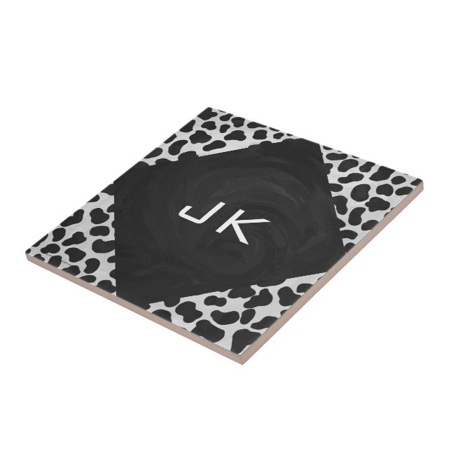 Dalmatian Monogrtam Black and White Prints Tile (Side)