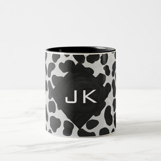 Dalmatian Monogrtam Black and White Prints Two-Tone Coffee Mug (Center)