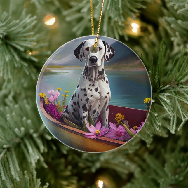 Dalmatian on a Paddle: A Scenic Adventure Ceramic Ornament (Tree)