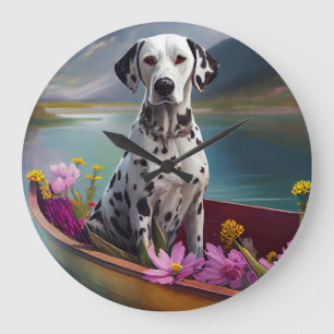 Dalmatian on a Paddle: A Scenic Adventure Large Clock