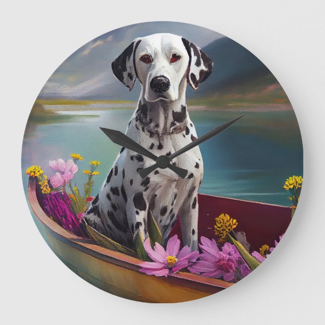 Dalmatian on a Paddle: A Scenic Adventure Large Clock (Front)