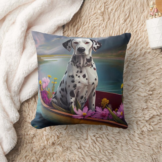 Dalmatian on a Paddle: A Scenic Adventure Throw Pillow (Blanket)