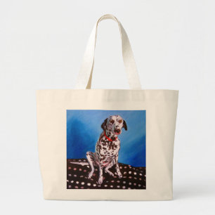 Dalmatian on spotty cushion 2011 large tote bag
