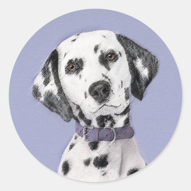 Dalmatian Painting - Cute Original Dog Art Classic Round Sticker (Front)