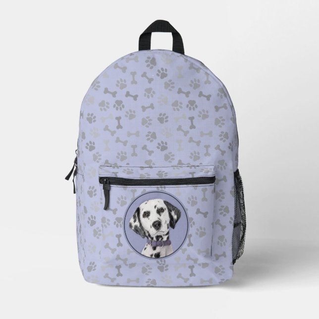 Dalmatian Painting - Cute Original Dog Art Printed Backpack (Front)