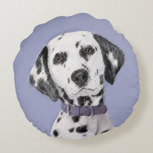 Dalmatian Painting - Cute Original Dog Art Round Pillow