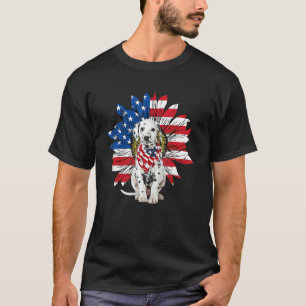 Dalmatian Patriot American Flag Sunflower Independ T-Shirt