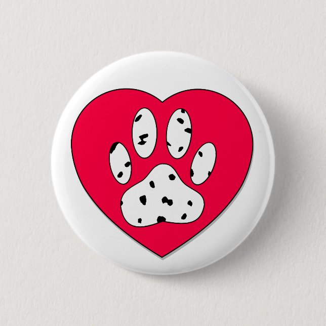 Dalmatian Paw Print In Red Heart 2 Inch Round Button (Front)