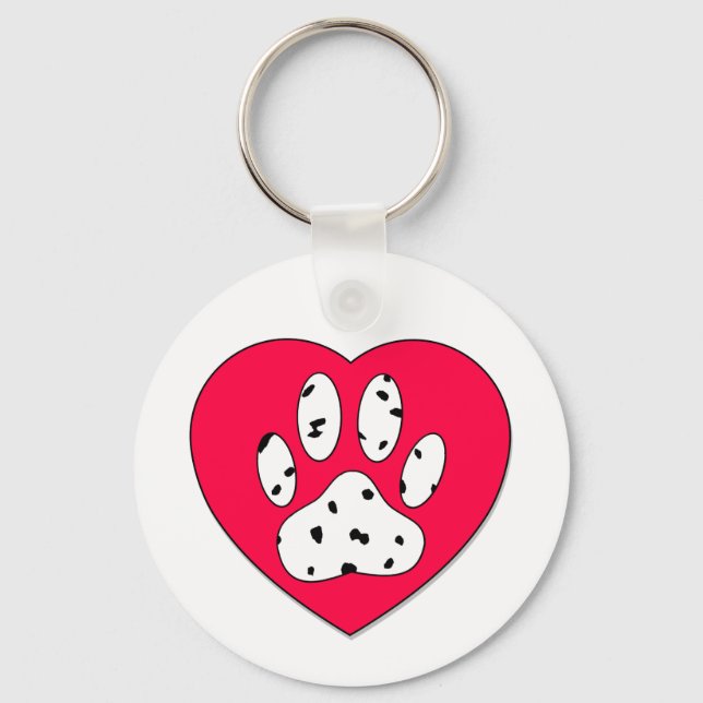 Dalmatian Paw Print In Red Heart Keychain (Front)