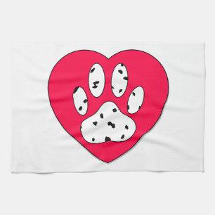 Dalmatian Paw Print In Red Heart Kitchen Towel