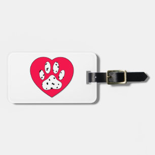 Dalmatian Paw Print In Red Heart Luggage Tag