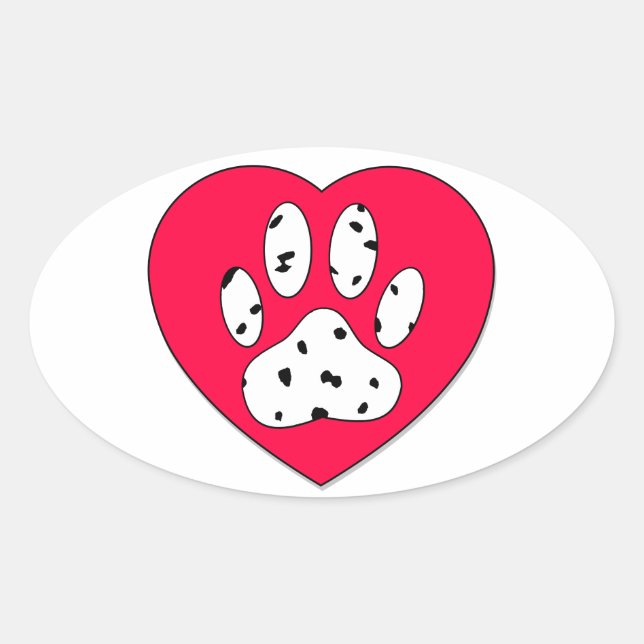 Dalmatian Paw Print In Red Heart Oval Sticker (Front)