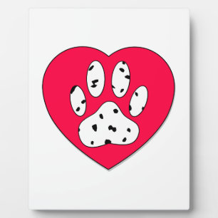 Dalmatian Paw Print In Red Heart Plaque