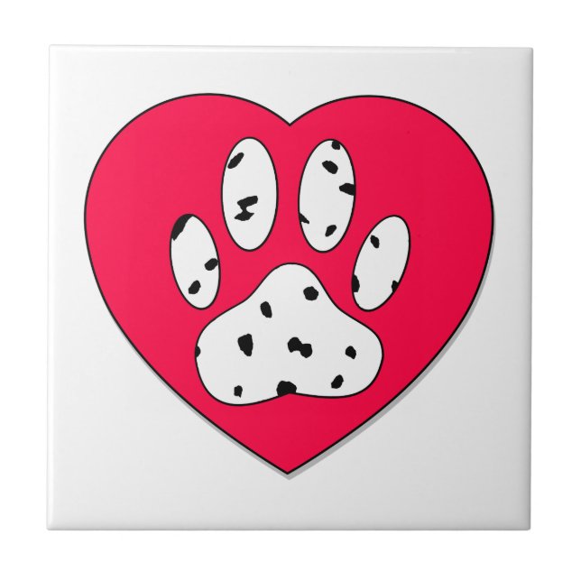 Dalmatian Paw Print In Red Heart Tile (Front)